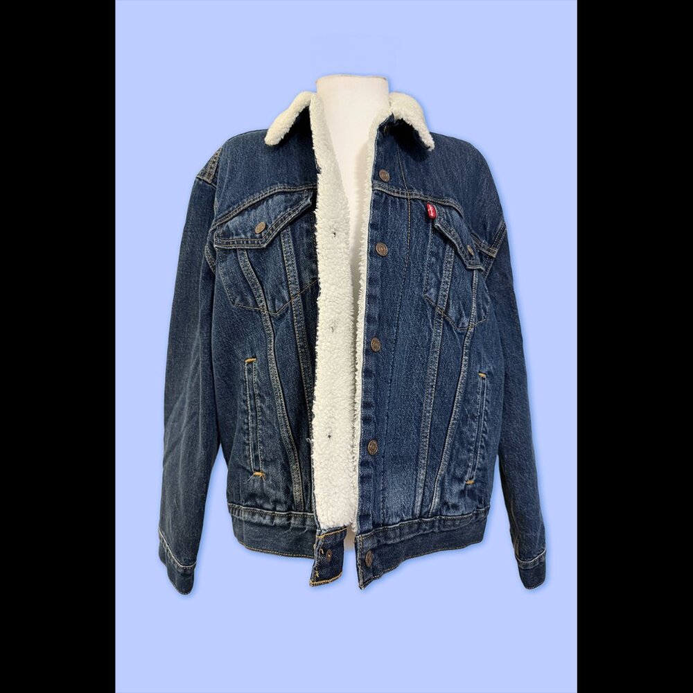 Levi’s Ex-Boyfriend Sherpa Trucker Jacket — Dark Wash